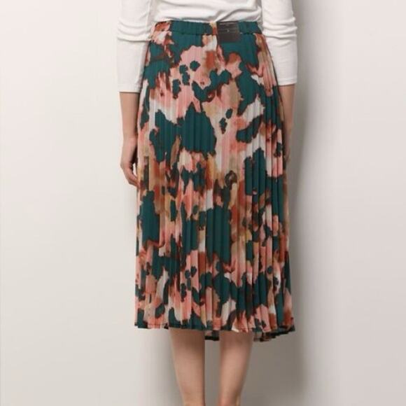 Banana Republic Floral Pleated Midi Skirt Size Small P Teal Muti - Picture 2 of 7